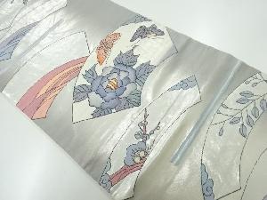 アンティーク　地紙に牡丹・蝶・枝梅模様織出し袋帯（材料）